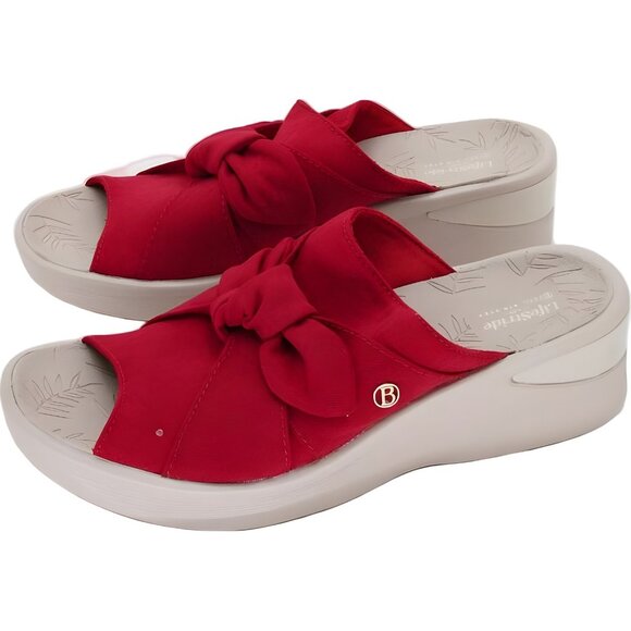 LifeStride Smile Red Wedge Slide Sandals Bow Top Comfort Slip-On US 8.5M EU 39 - Picture 2 of 6